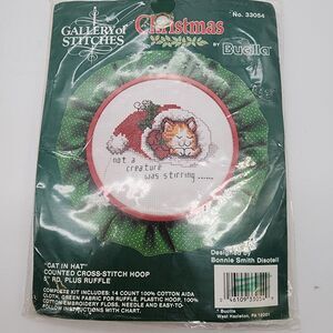 Vintage 90s Needlepoint Cross Stitch Kit Cat in Hat Christmas Gallery of Stitch